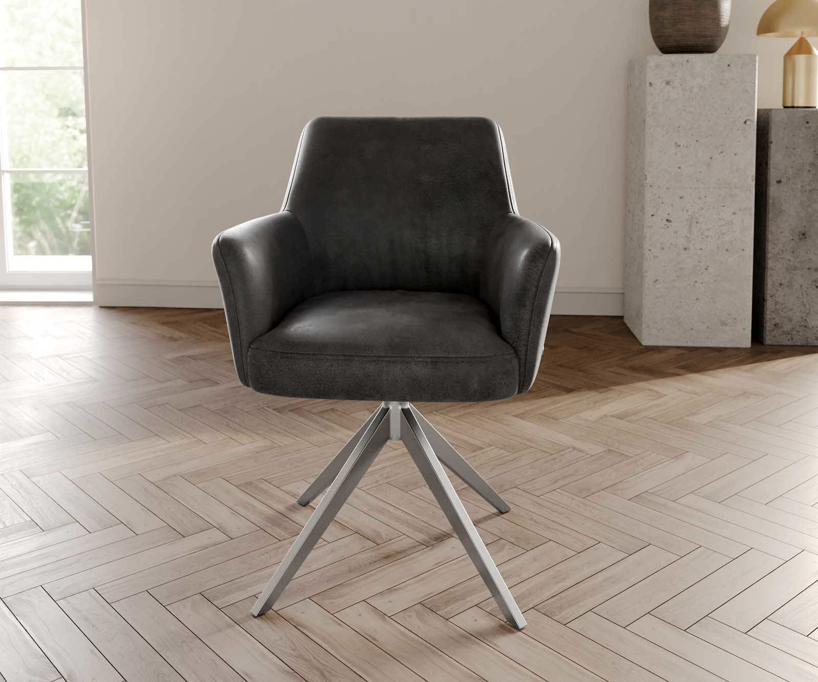 Draaistoel Xana-Flex met armleuning microvelours antraciet vintage kruisframe breed roestvrij staal 360° draaibaar pocketveer kern 1