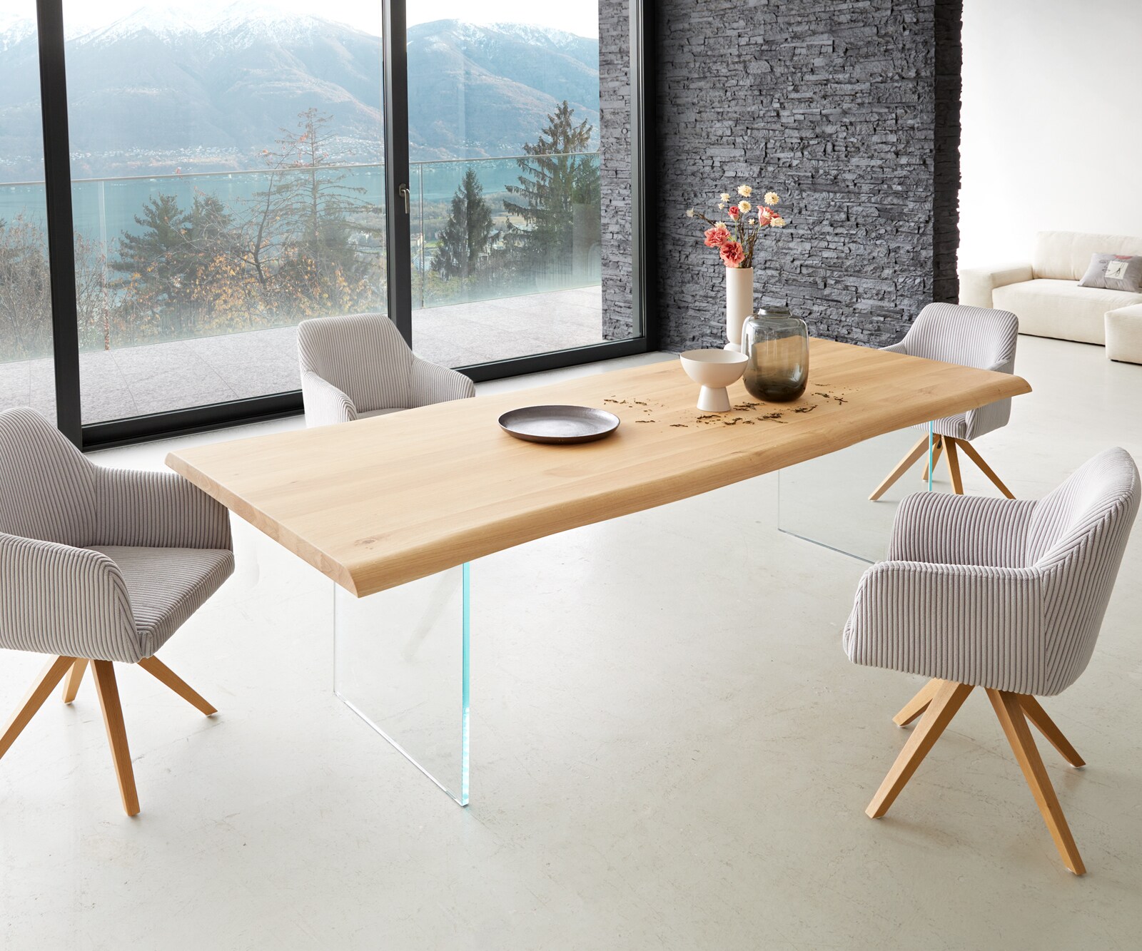 Eettafel Edge 260x100 eiken natuur glas Live-Edge 6