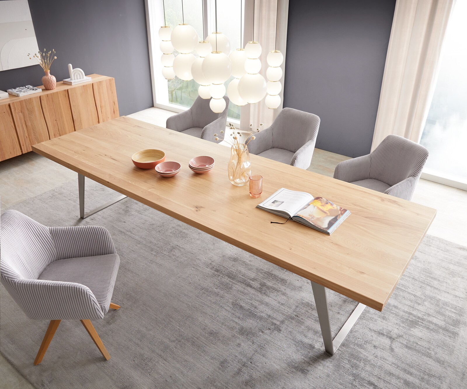 Eettafel Edge 300x100 eiken natuur roestvrij staal  Schräg 4