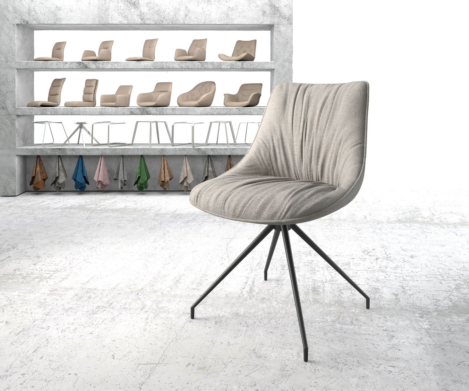Draaistoel Elda-Flex stripes lichtgrijs kruisframe conisch zwart 180° draaibaar