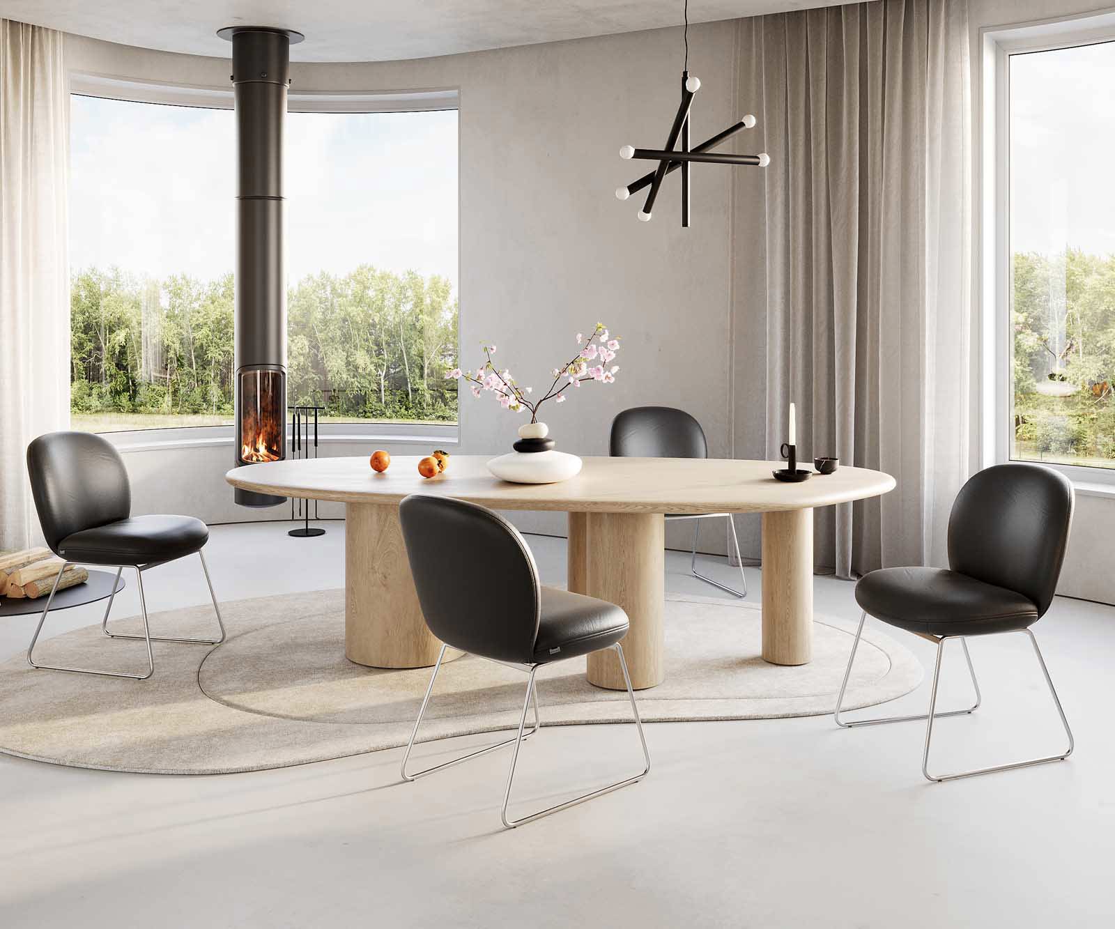 Eetkamerstoel Nube-Flex echt leer zwart slipframe roestvrij staal pocketveer kern 3 Eetkamerstoel Nube-Flex echt leer zwart slipframe roestvrij staal pocketveer kern 3