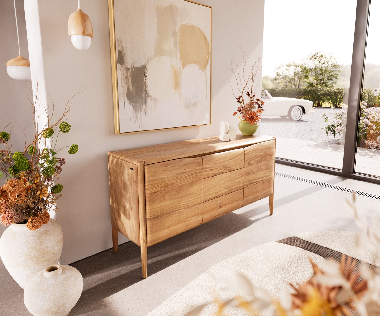 Dressoir Simcha 145 cm natuur acacia 2 deuren 3 laden