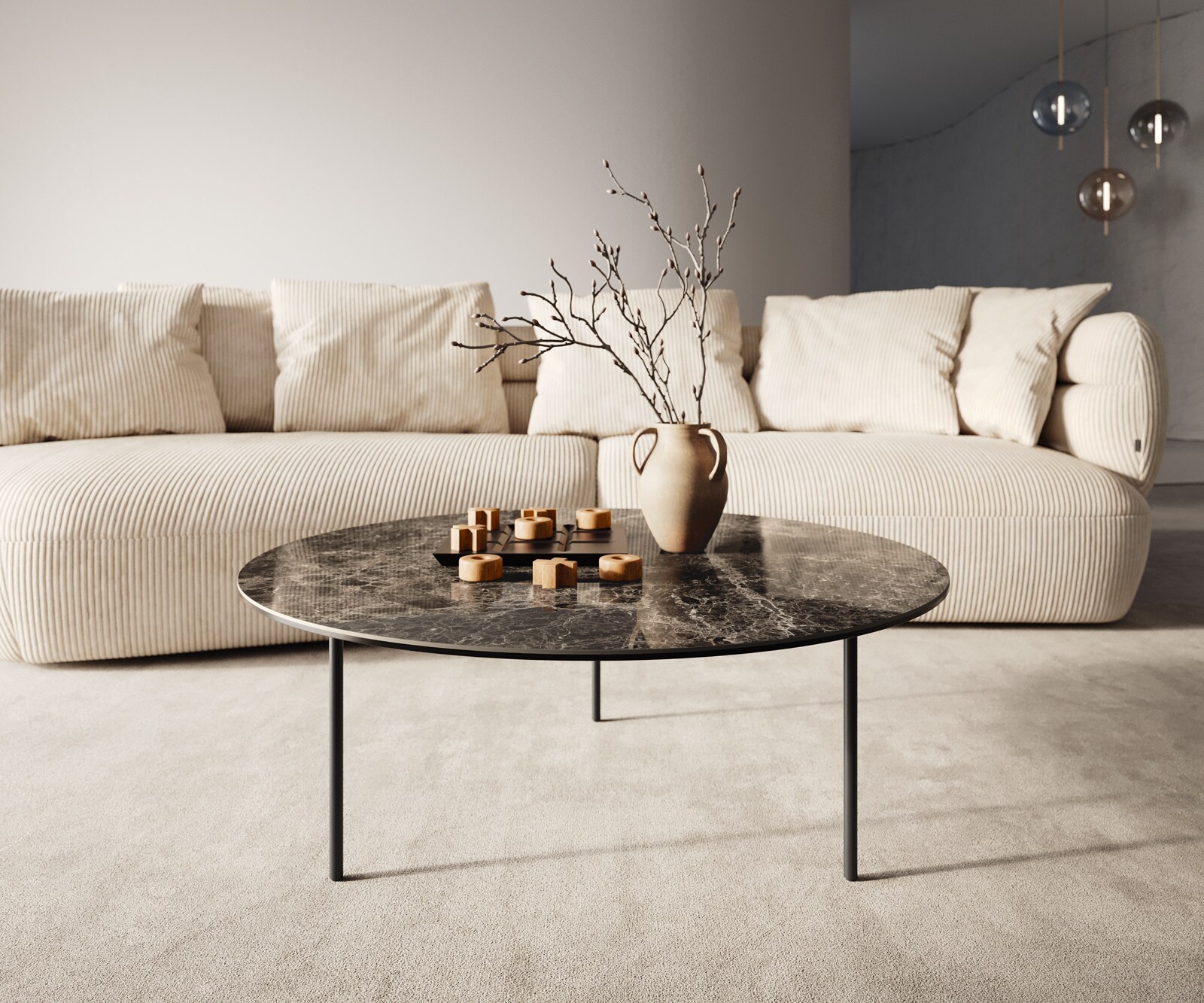 Salontafel Edge rond 90x90 cm keramiek Laminam® Emperador Extra Lucidato donkerbruin Trive zwart metaal 4