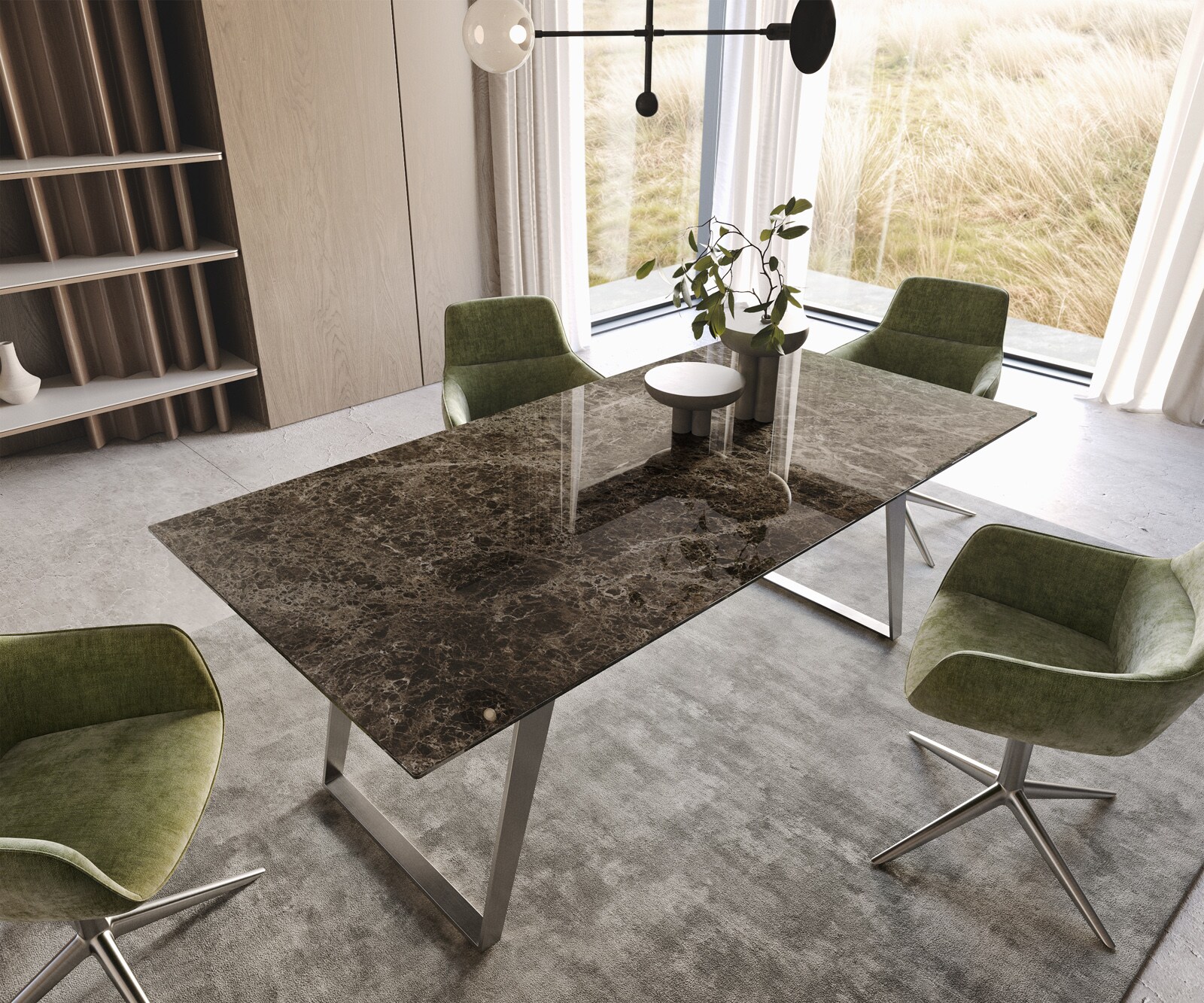 Eettafel Edge Keramiek Emperador Extra Lucidato Donkerbruin 200x100 Roestvrij staal schuin 1
