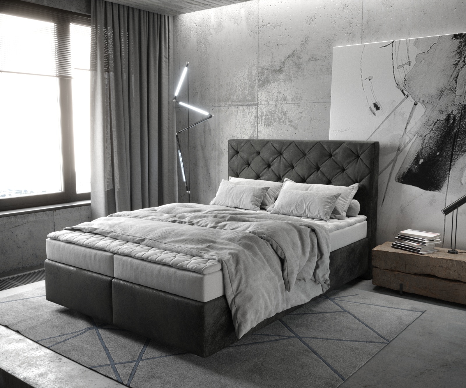 Boxspringbed Dream-Great 140x200 microvezel antraciet Vintage Boxspringbed Dream-Great 140x200 microvezel antraciet Vintage