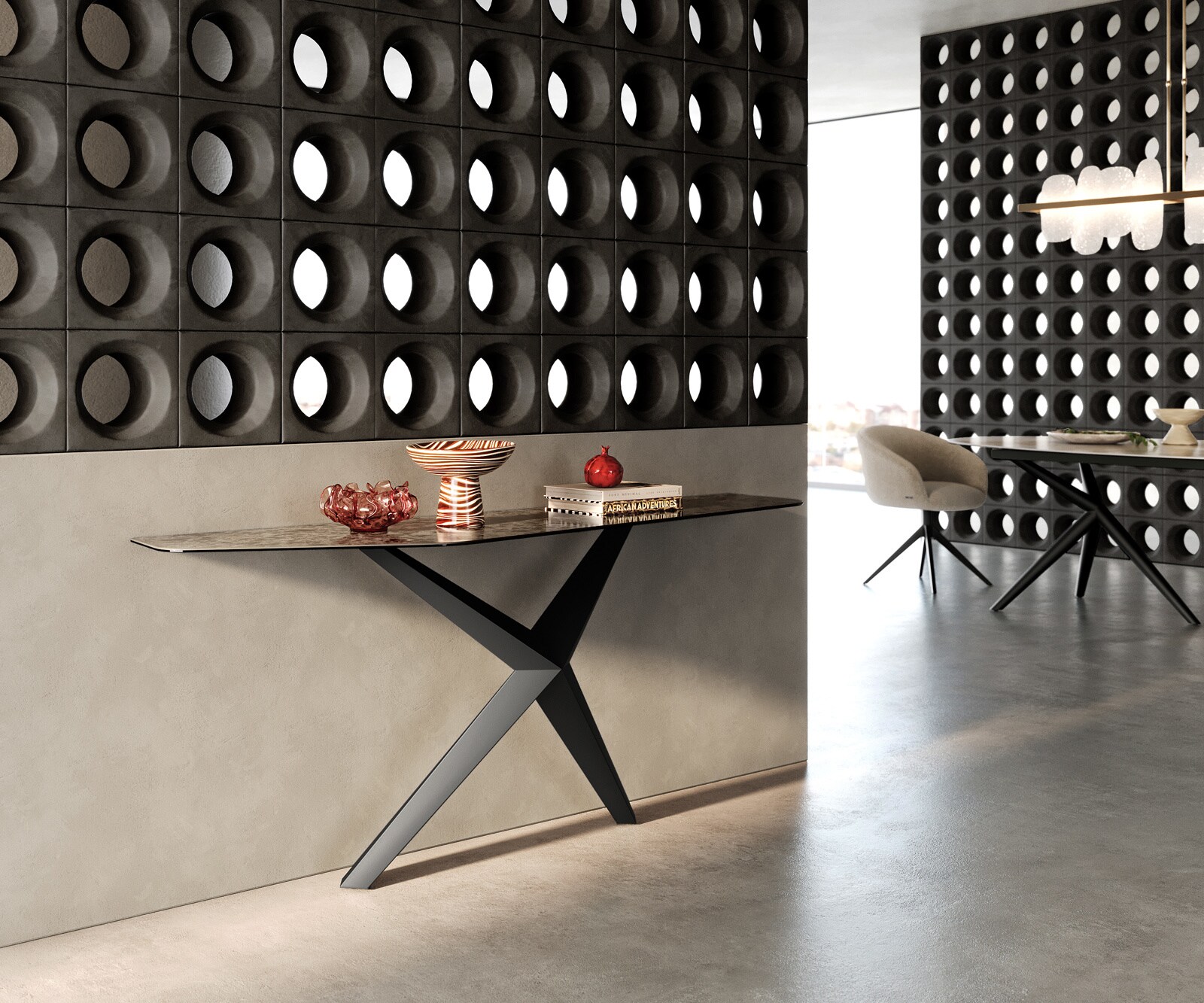 Consoletafel Edge Polygonaal 180x50 cm Keramiek Emperador Extra Lucidato Dunkelbraun Zentharo Metaal Zwart 7