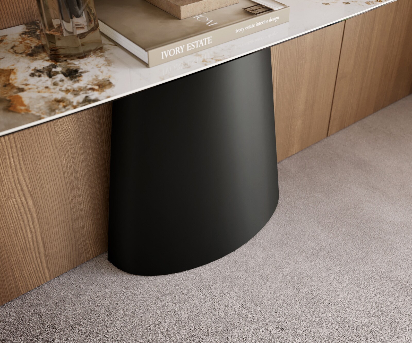 Consoletafel Edge Bootvorm 180x40 cm Keramiek Minas Melange Weiß-Beige Conos Metaal Zwart 6