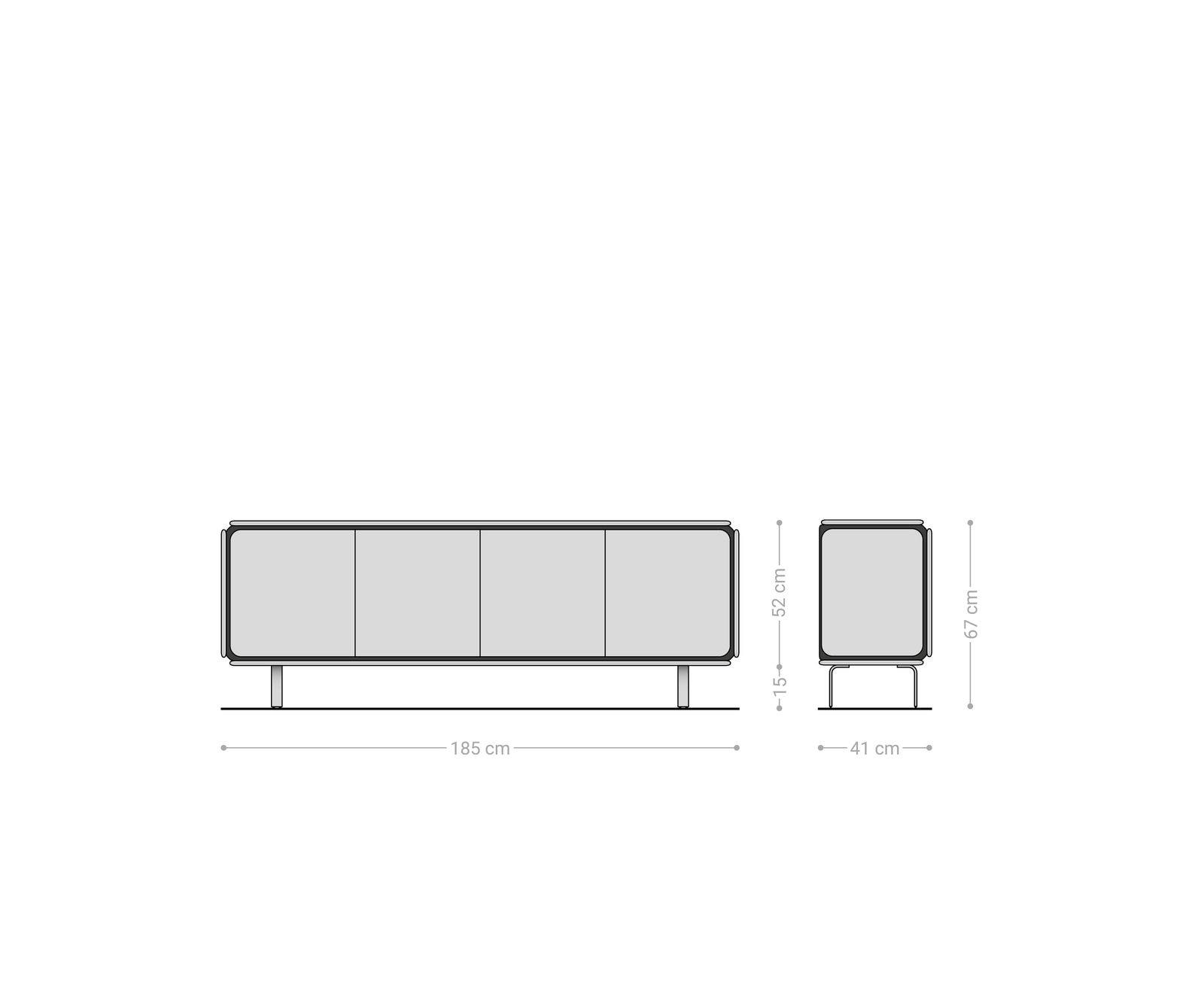 Dressoir Giacinto 180 cm natuur iep 4 deuren L-onderstel zwart 6