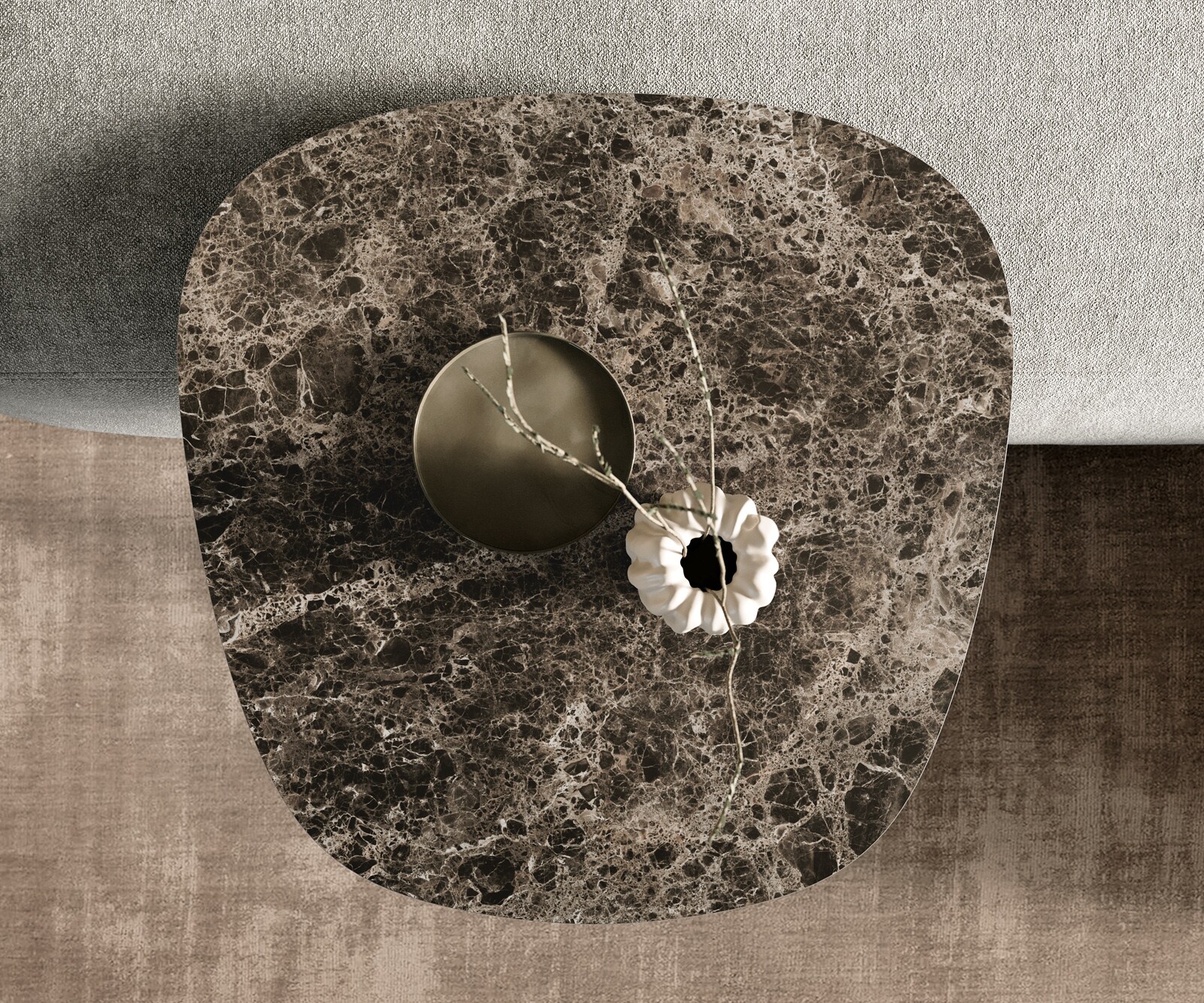 Salontafel Edge Boot 60x60 cm keramiek Laminam® Emperador Extra Lucidato donkerbruin Eleny zwart metaal 4