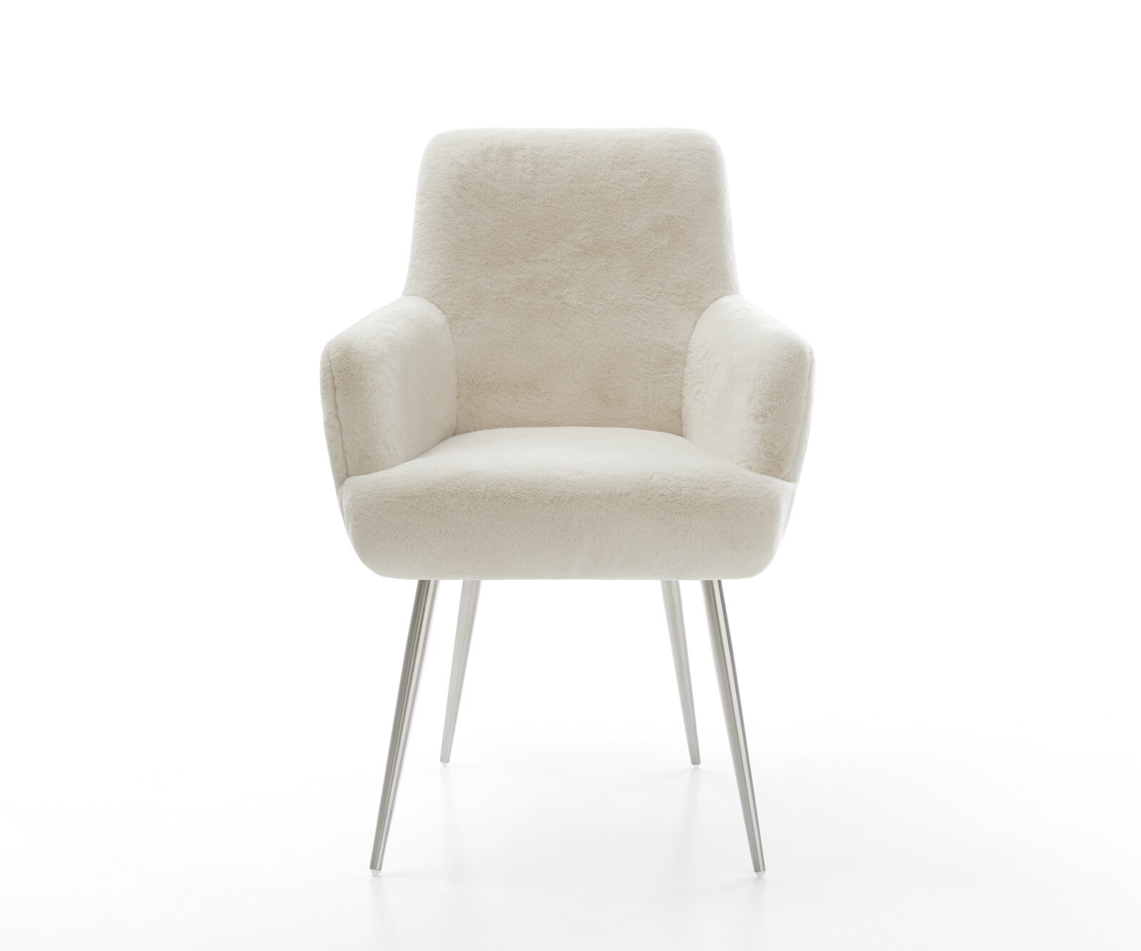 Eetkamerstoel Heira-Flex met armleuning pluchen crème-wit 4-poot conisch roestvrij staal pocketveer kern 2