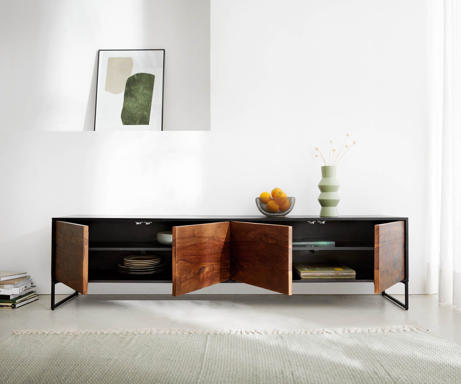 Dressoir Vaag 200 cm Sheesham natuur mango zwart 4 deuren 5 Dressoir Vaag 200 cm Sheesham natuur mango zwart 4 deuren 5