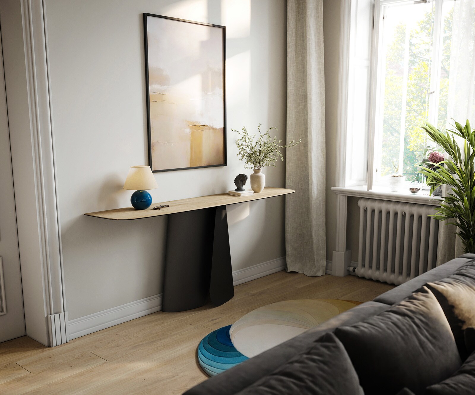 Consoletafel Edge Bootvorm 180x40 cm Keramiek Laminam® Sabbia Eichefarbig Livos Metaal Zwart 7