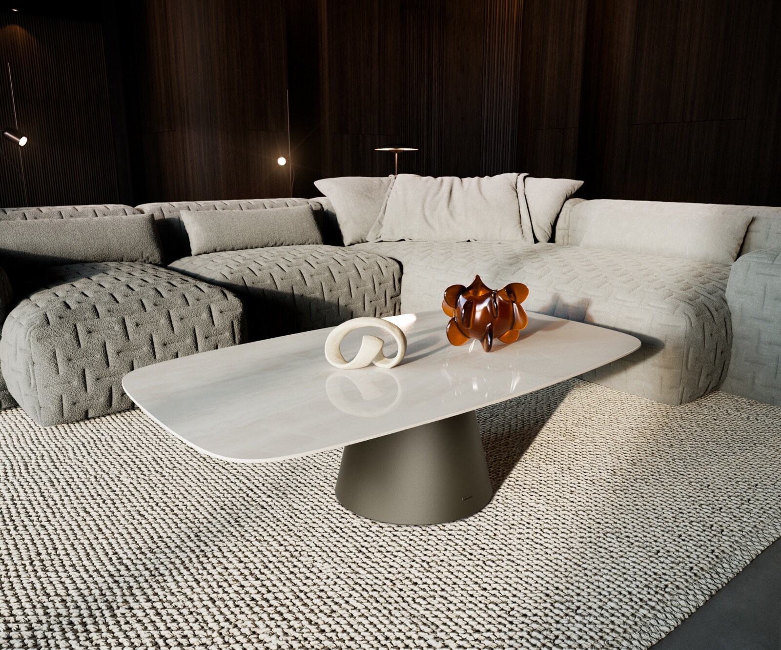 Salontafel Edge bootvormig 140x80 cm keramiek Onyx Champagne Borna effectafwerking titaan
