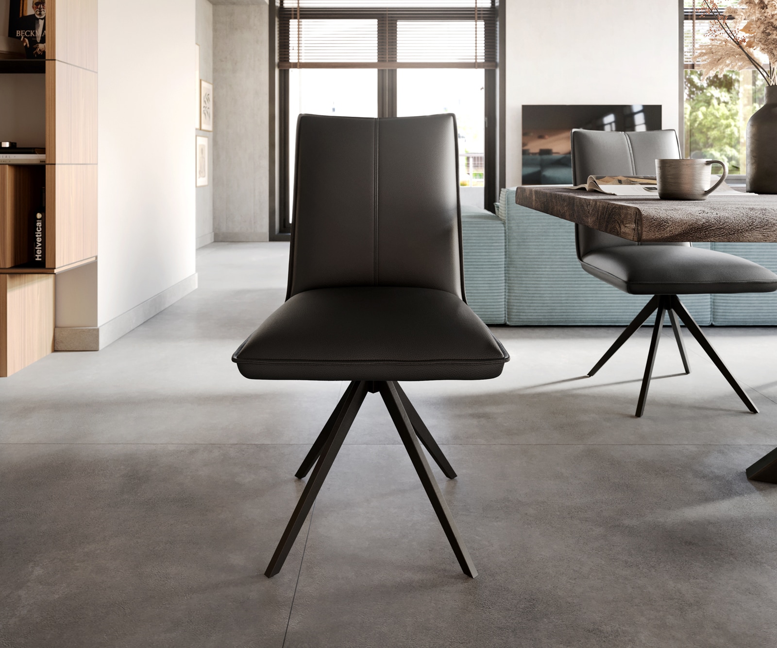 Eetkamerstoel Lelio-Flex echt leer zwart kruisframe breed zwart pocketveer kern 1 Eetkamerstoel Lelio-Flex echt leer zwart kruisframe breed zwart pocketveer kern 1