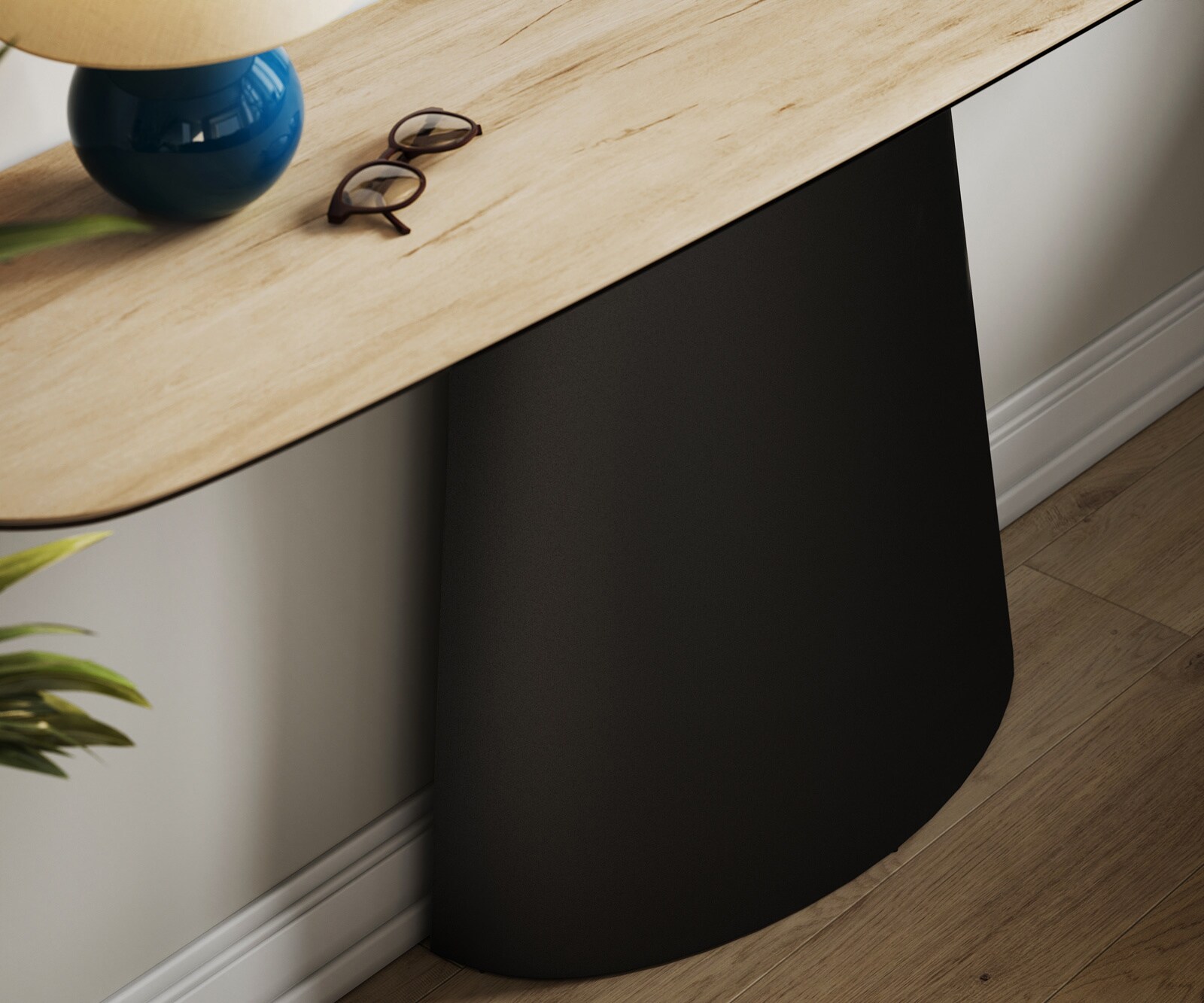 Consoletafel Edge Bootvorm 180x40 cm Keramiek Laminam® Sabbia Eichefarbig Conos Metaal Zwart 6