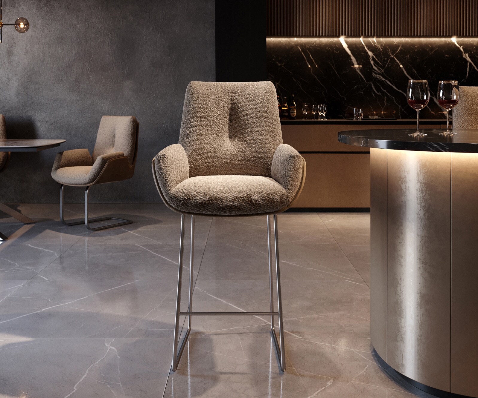 Barstoel Clea-Flex materiaalmix Mud RVS pocketvering 4 Barstoel Clea-Flex materiaalmix Mud RVS pocketvering 4