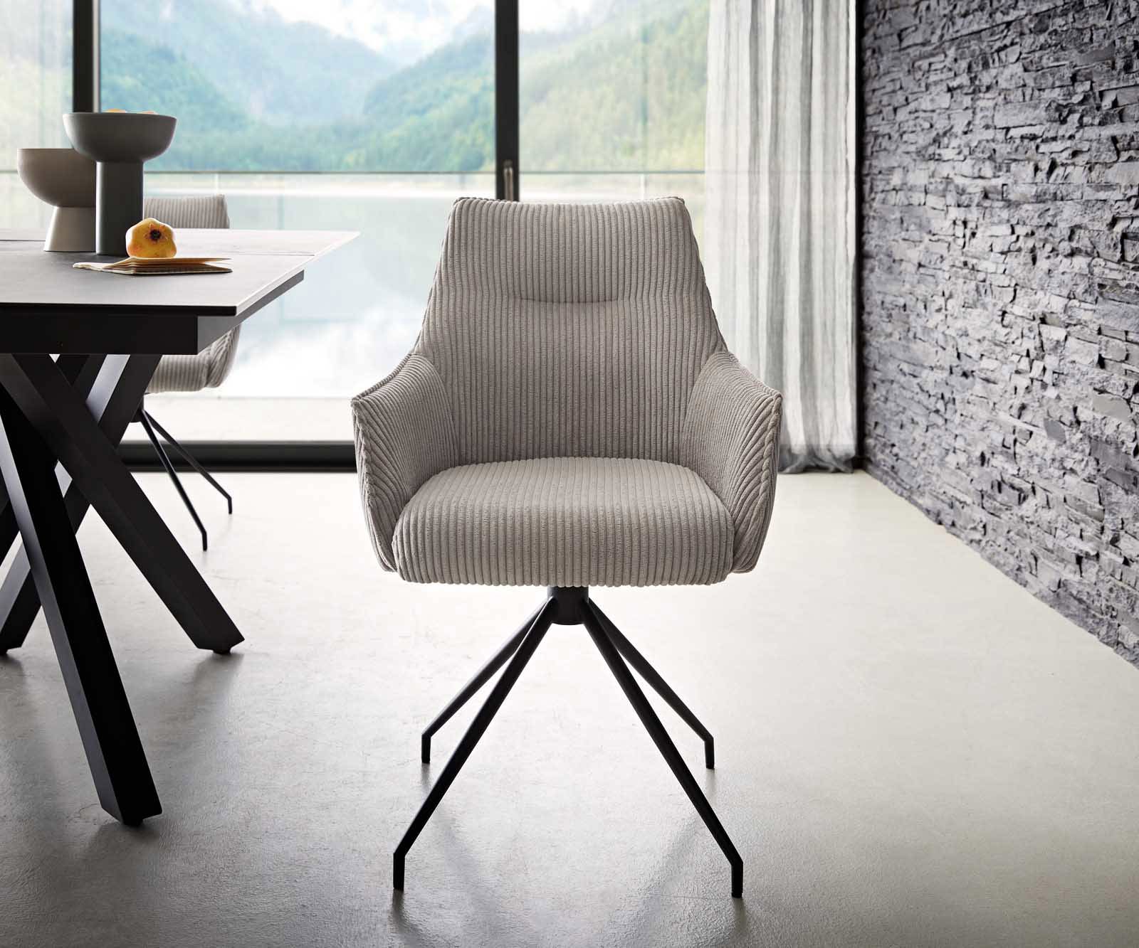 Draaistoel Alja-Flex met armleuning koord zilver grijs kruisframe conisch zwart 180° draaibaar pocketveer kern 1 Draaistoel Alja-Flex met armleuning koord zilver grijs kruisframe conisch zwart 180° draaibaar pocketveer kern 1