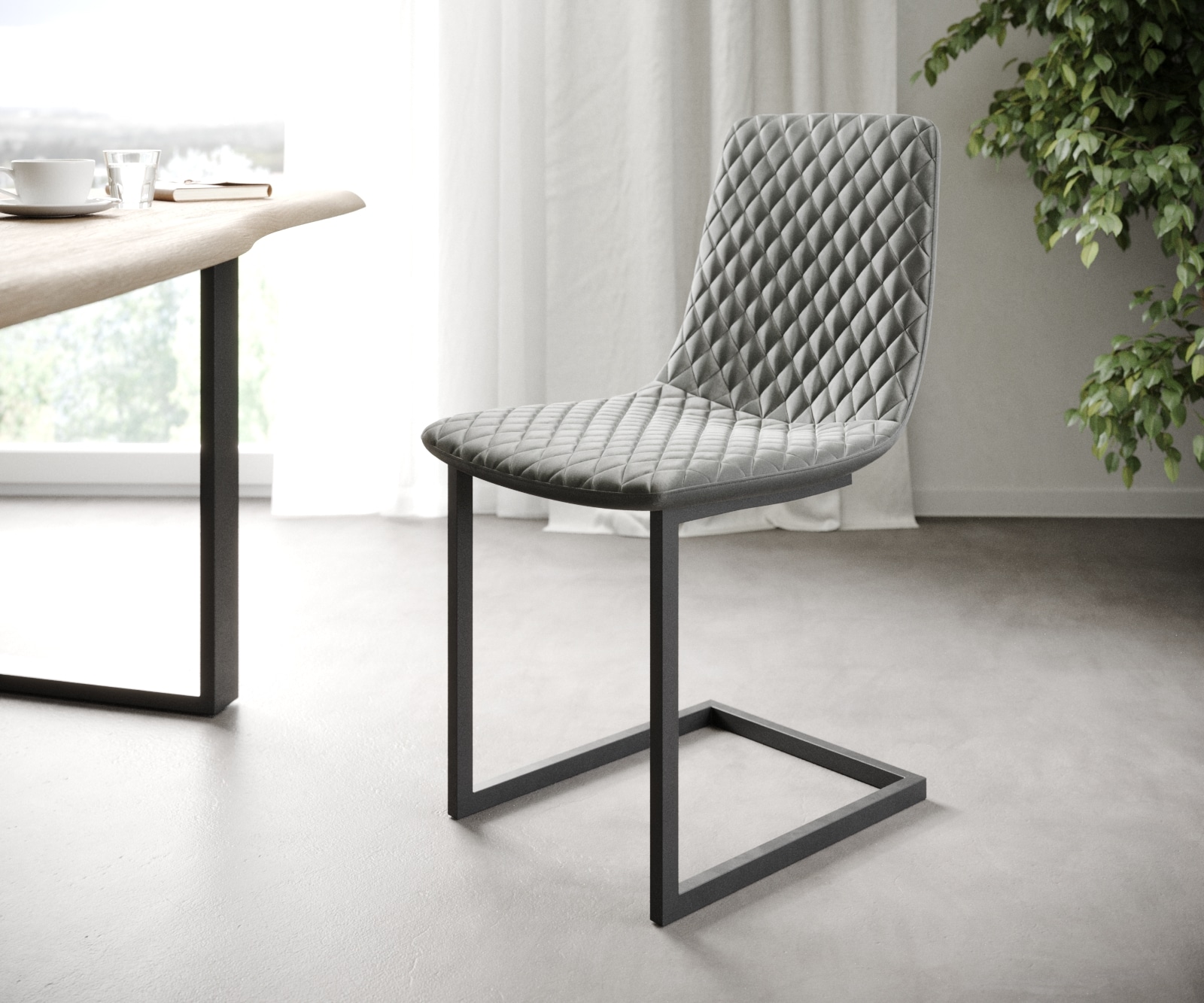 Set-van-4-Eetkamerstoel Novi-Adesso lichtgrijs fluweel sledemodel