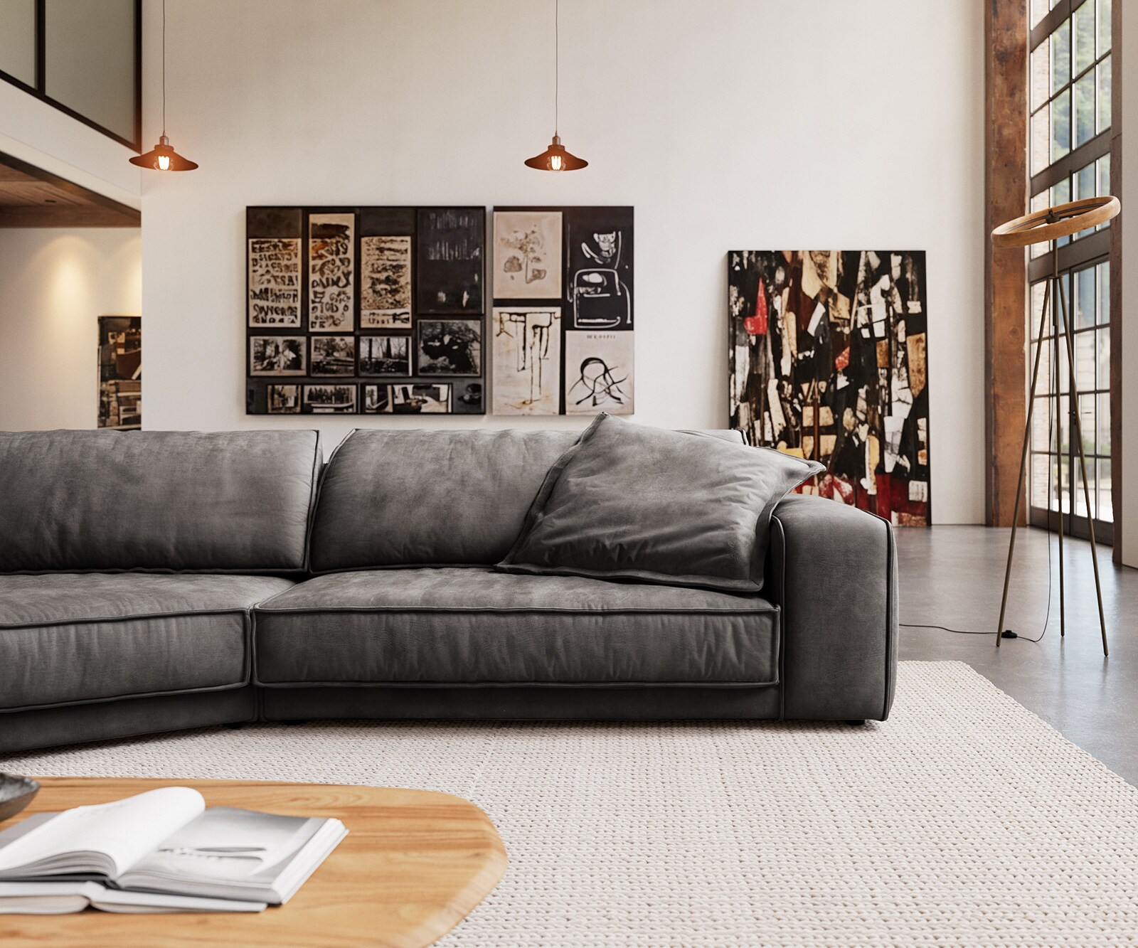 Big-sofa Snoosh 400x150 cm microvezel zwart vintage recamiere links 1 Big-sofa Snoosh 400x150 cm microvezel zwart vintage recamiere links 1
