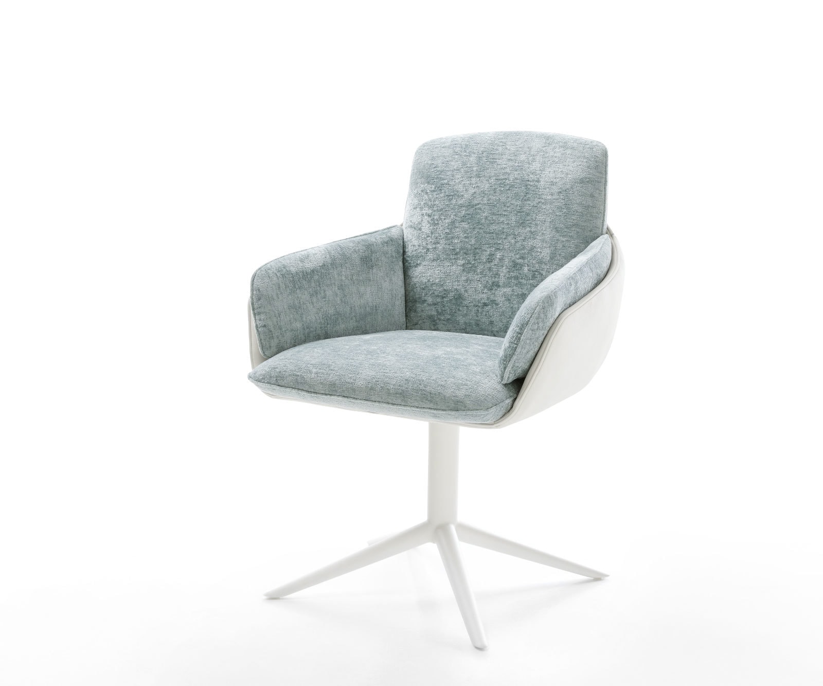 Draaistoel Luan-Flex met armleuning materiaalmix echt leer wit-pastelblauw kruispoot wit 360° draaibaar rocker-functie