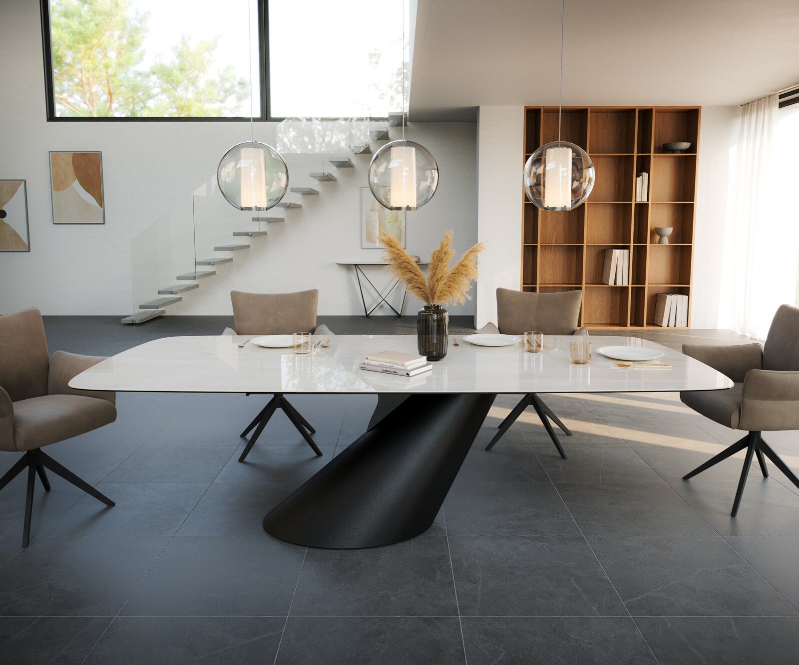 Eettafel Edge Boot 260x120 cm Keramiek Onyx Champagne Cono Metaal Zwart 2