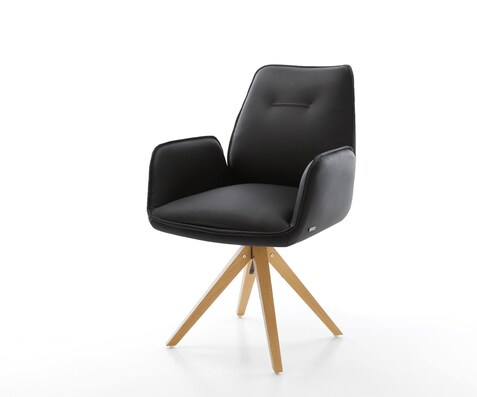 Eetkamerstoel Zoa-Flex echt leer zwart houten frame hoekig natuur 360° draaibaar pocketveer kern