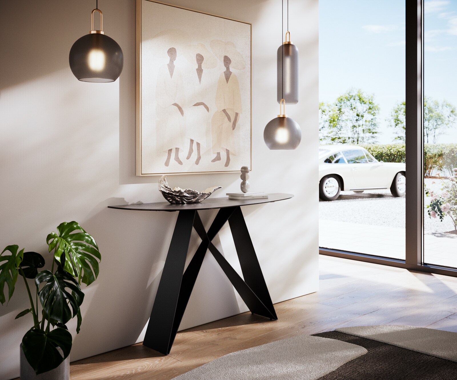 Consoletafel Edge Oval 140x40 cm Keramiek Beton Grijs Velio Metaal Zwart 7