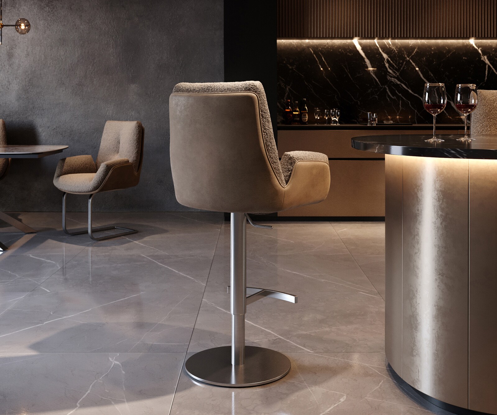 Barstoel Clea-Flex Materiaalmix Mud Draaivoet in hoogte verstelbaar RVS Draaibaar pocketvering 3