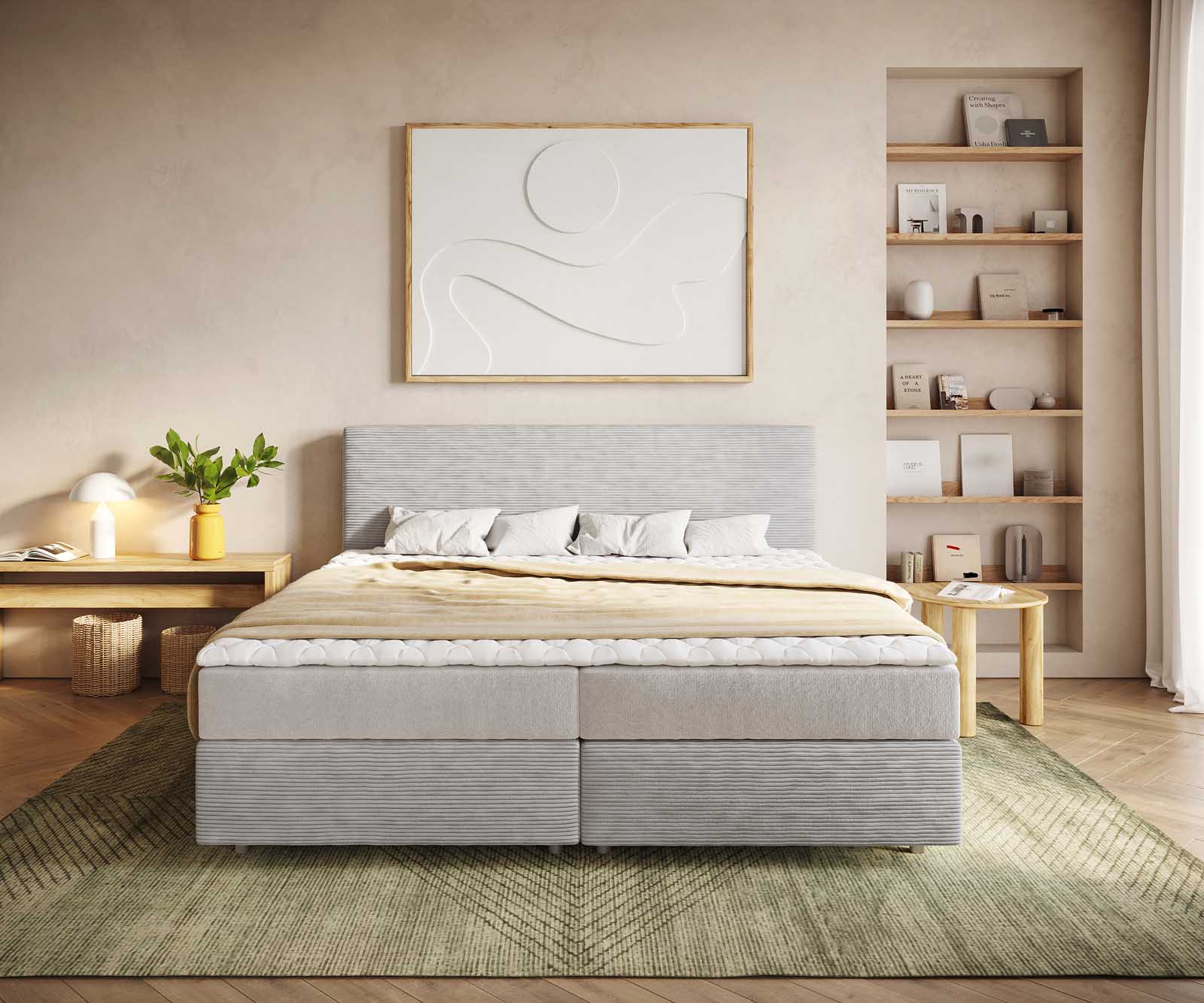 Boxspring bed Dream-Well Koord zilvergrijs 200x200 cm met pocketveringmatras en Visco-topper 2