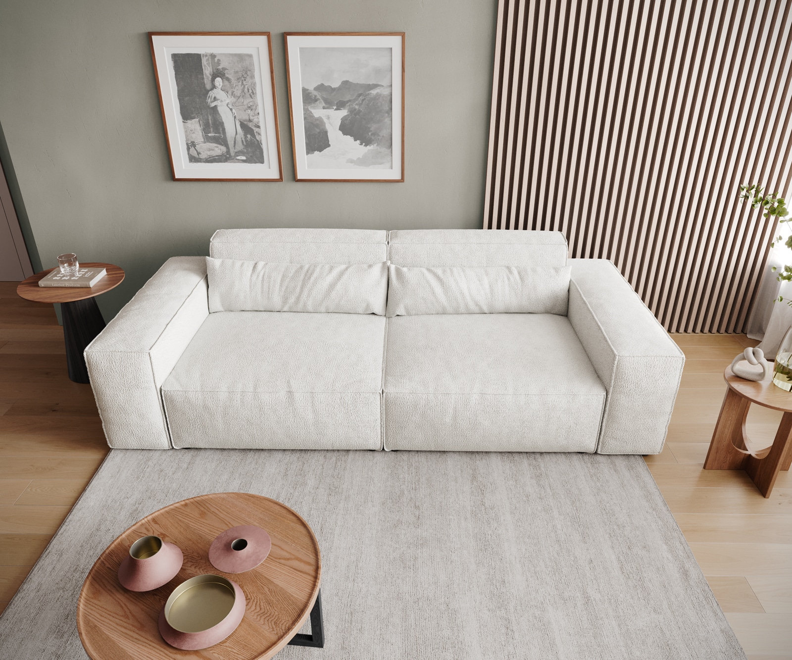 Grote bank Sirpio 230x90 cm bouclee crème-wit 5