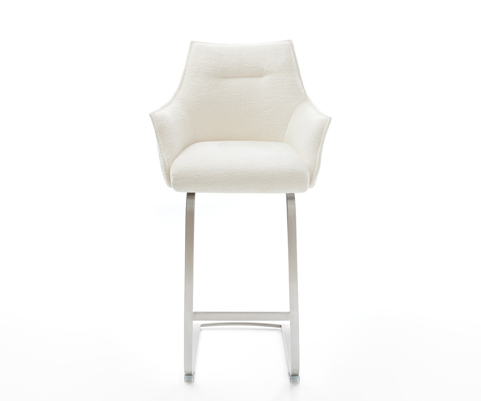 Barstoel Alja-Flex Bouclé zacht Beige Vrijkantelframe plat roestvrij staal Zilver Pocketvering 2