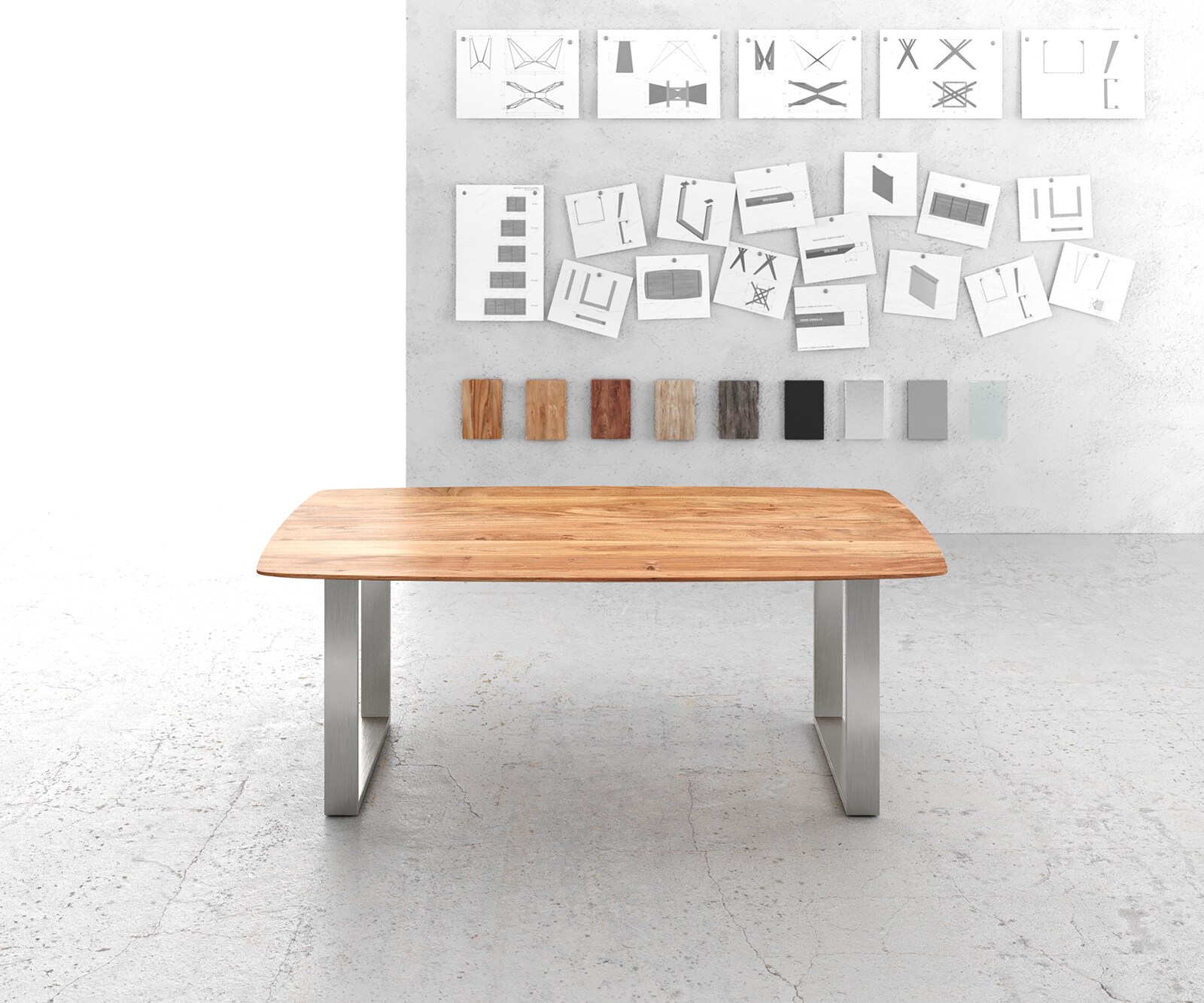 Eettafel Edge Boot 200x100 acacia natuur edelstaal smal Zwitserse rand 2