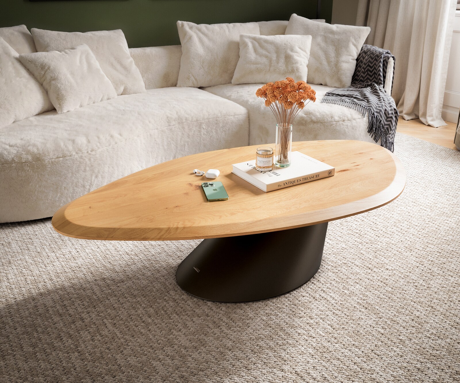 Salontafel Edge Organisch 140x76 cm Eiken naturel Flow-Edge Conis Metaal Zwart 1