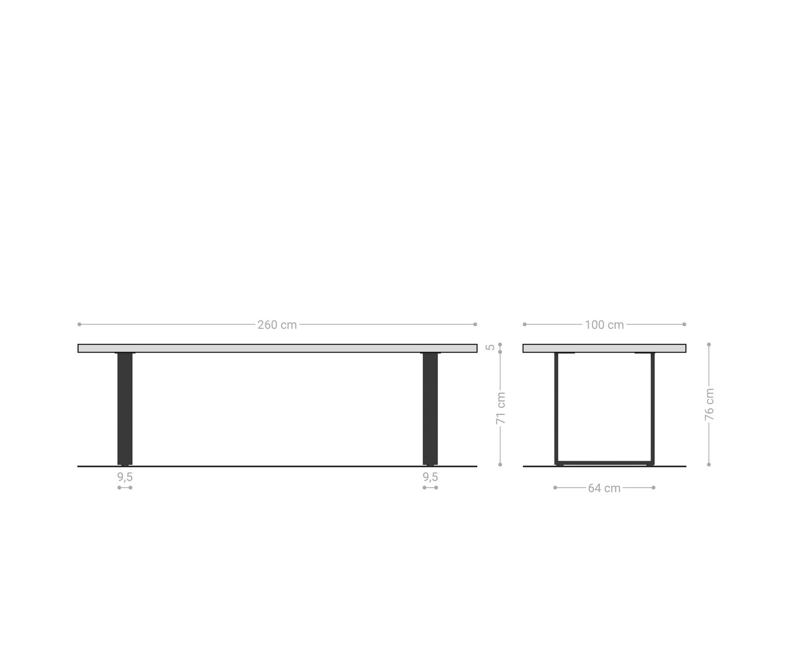 Eettafel Edge 260x100 eiken natuur roestvrij staal  smal  Live-Edge 8
