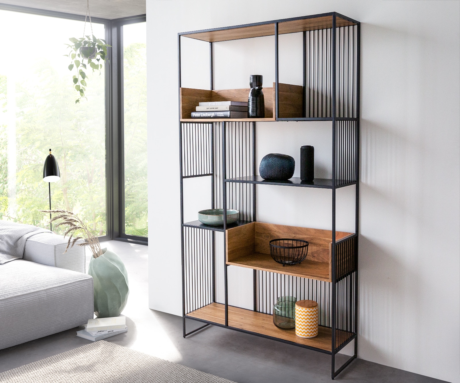 Boekenkast Lukeo 115x200 cm acacia natuur metaal zwart 8