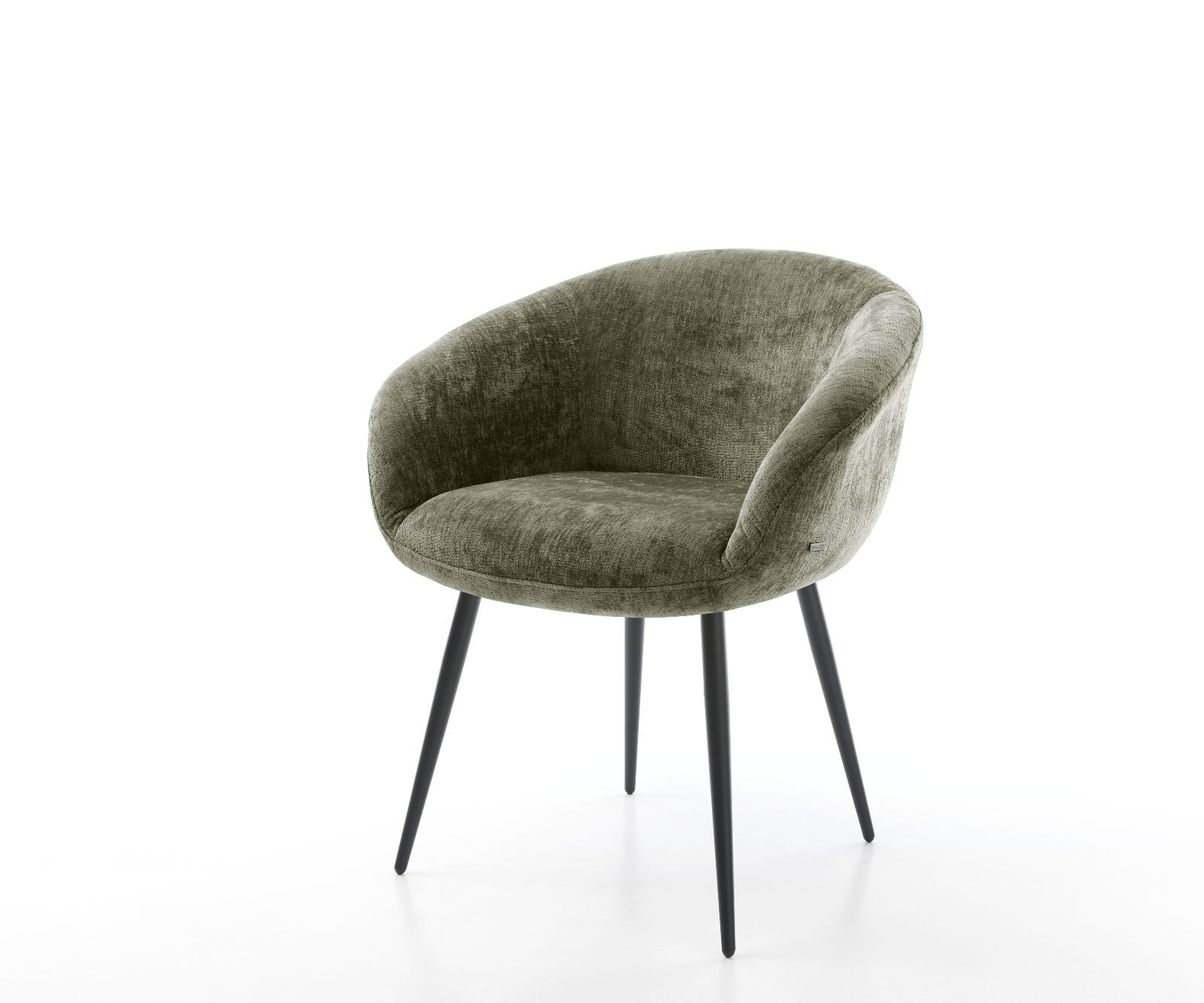 Eetkamerstoel Vinka-Flex met armleuning chenille olijfgroen 4-poot conisch zwart pocketveer kern Eetkamerstoel Vinka-Flex met armleuning chenille olijfgroen 4-poot conisch zwart pocketveer kern