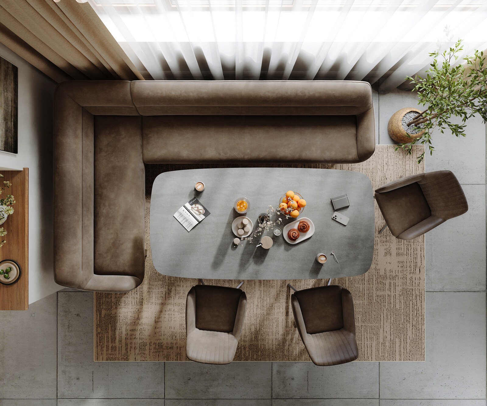 Eetkamerbank Taya-Flex 285x190 cm microvelours taupe vintage gekant sledeframe roestvrij staal pocketvering rechts 6