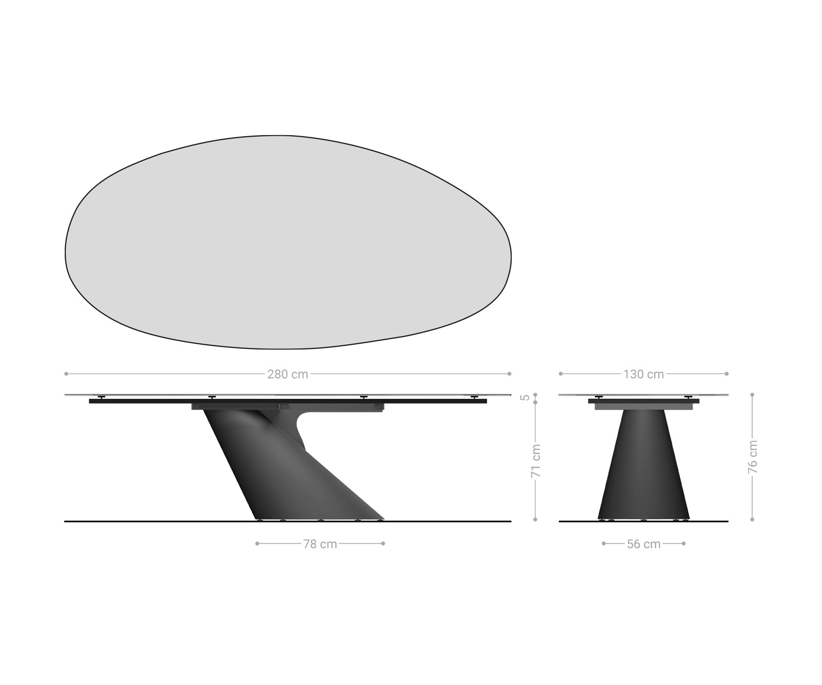 Eettafel Edge Oval 280x130 keramiek  Laminam® Sabbia Eichefarbig Cono metaal zilver 8