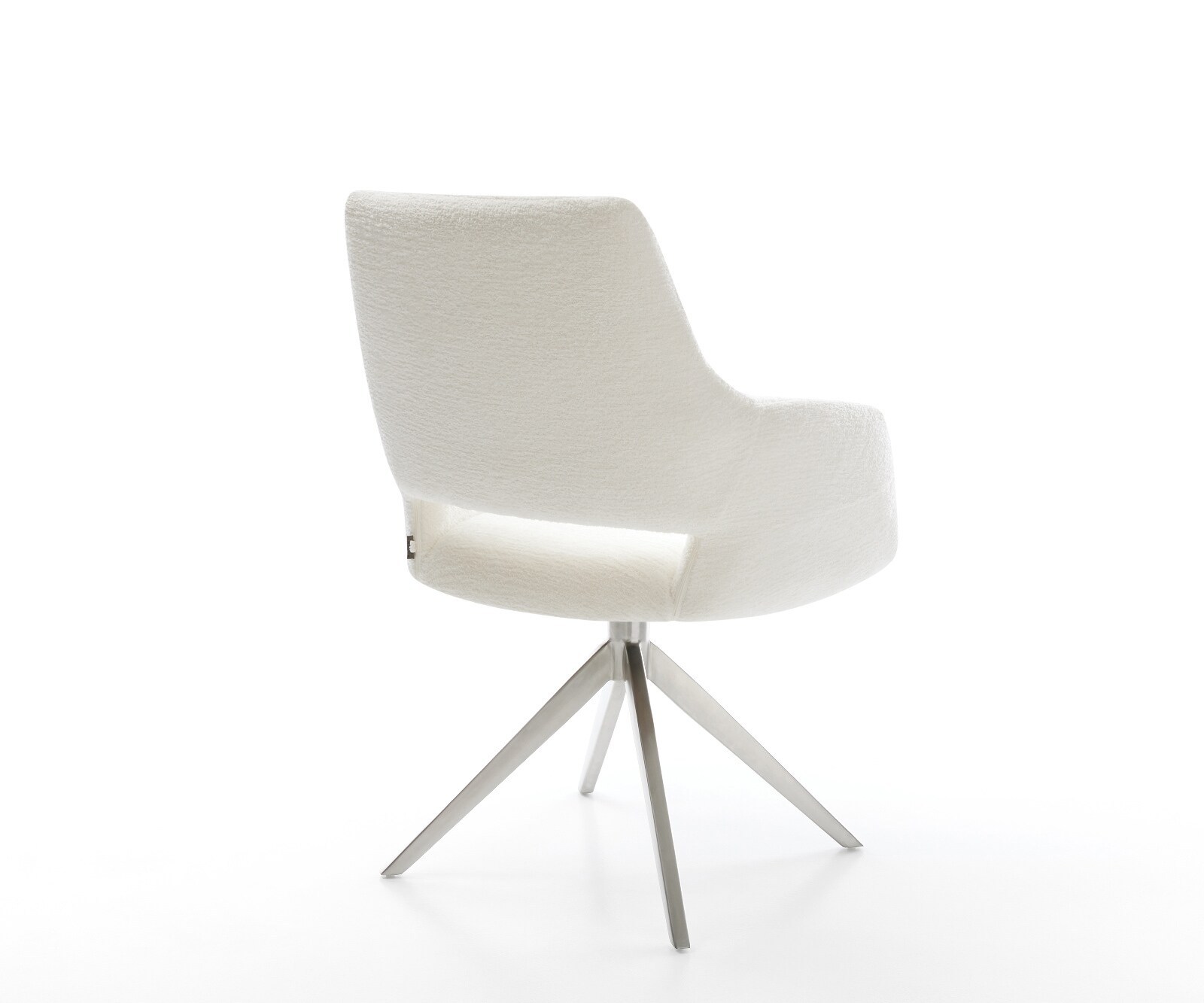 Draaistoel Yago-Flex met armleuning bouclé zacht beige kruisframe breed roestvrij staal 360° draaibaar rocker-functie pocketveer kern 5