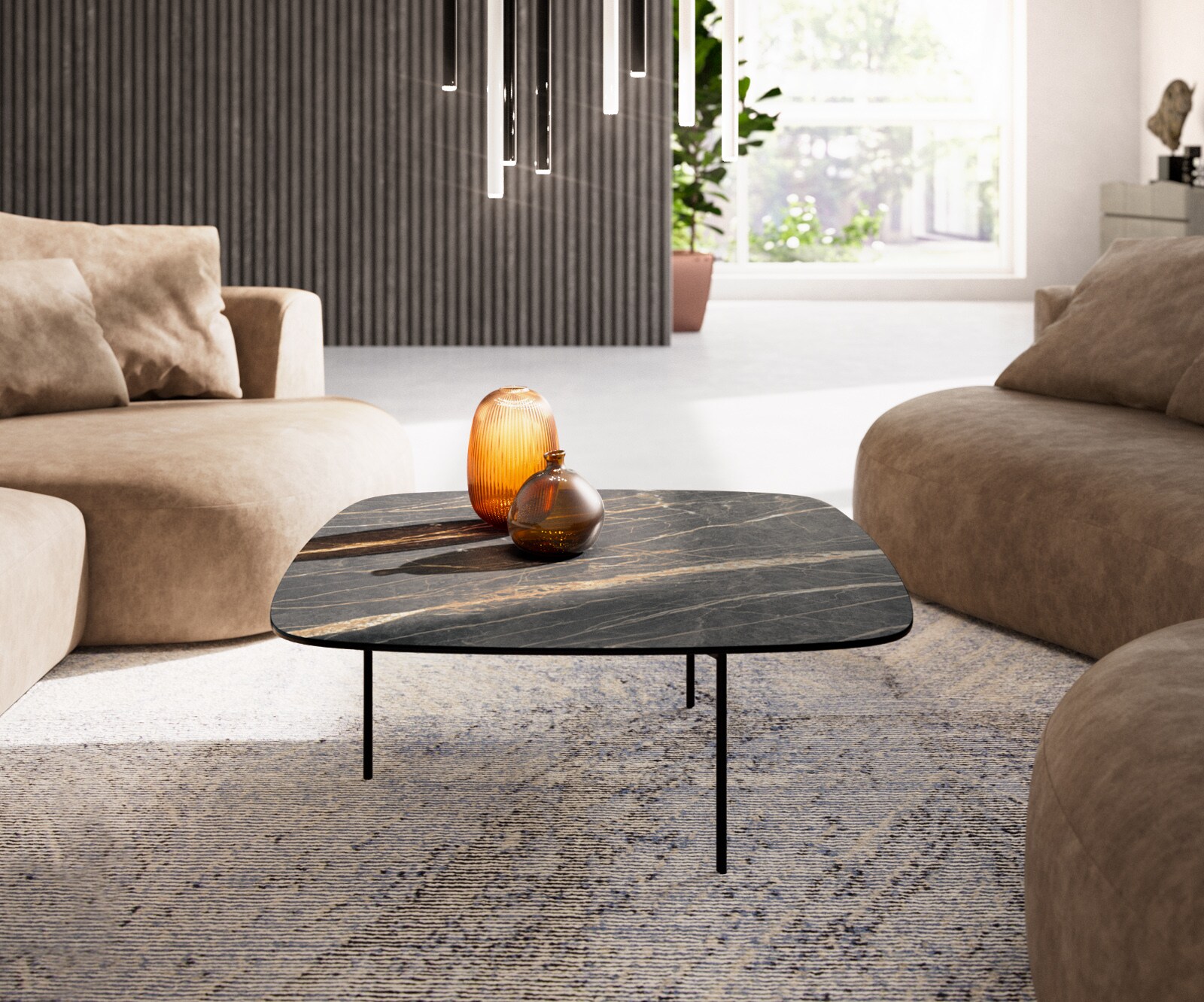 Salontafel Edge Boot 90x90 cm keramiek Laminam® Noir Desir bruin Trive zwart metaal 2