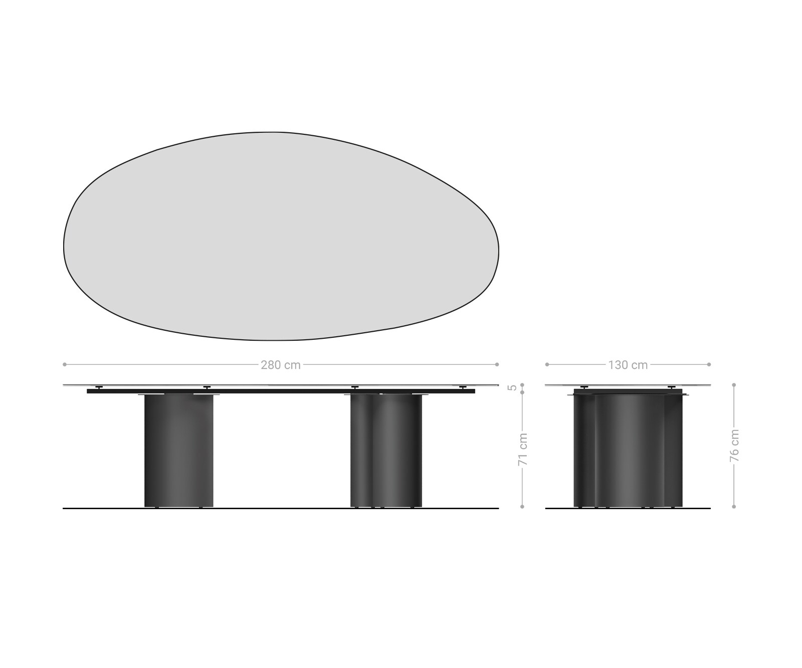 Eetkamertafel Edge ovaal 280x130 keramiek Laminam® Sabbia eiken kleur Troa metaal effectafwerking titaan 7
