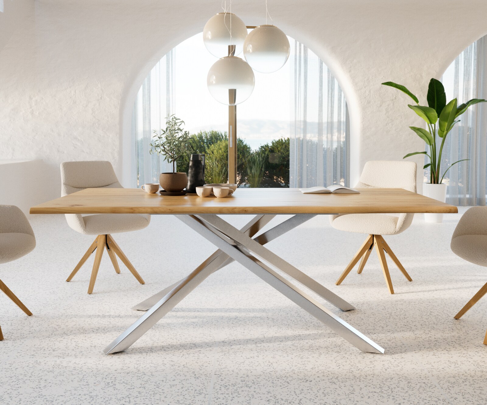 Eettafel Edge 200x100x2,5-3 eiken natuur kruisframe rechthoek roestvrij staal  Live-Edge 1