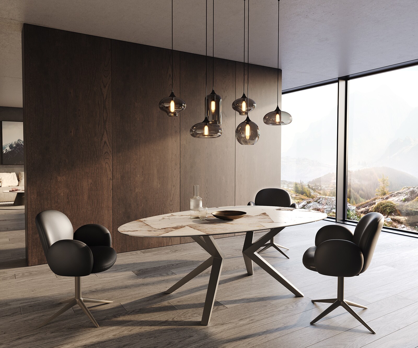 Eetkamertafel Edge ovaal 220x120 keramiek Iris FMG Patagonia Lappato Zenthara hoekig metaal effectafwerking titaan 5