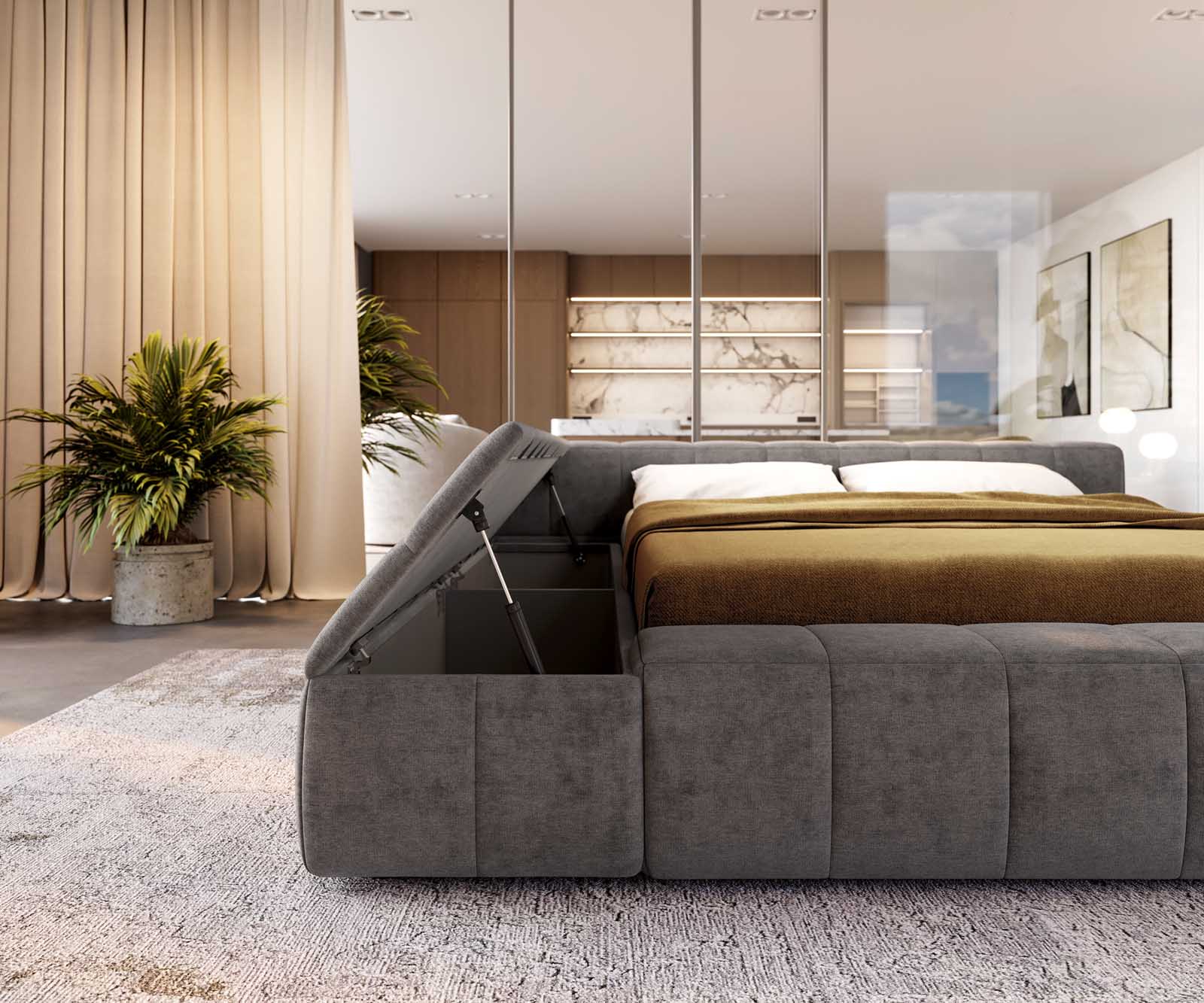 Espazio gestoffeerd bedframe 140x200 cm microvezel grijs met opbergruimte 6