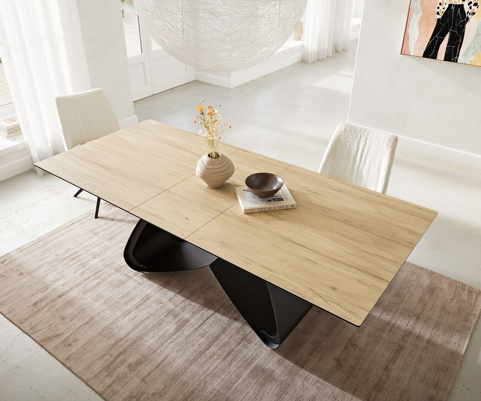 Eetkamertafel Edge 180-220x100 keramiek Laminam® Sabbia eiken kleur W-frame zwart uitschuifbaar 4