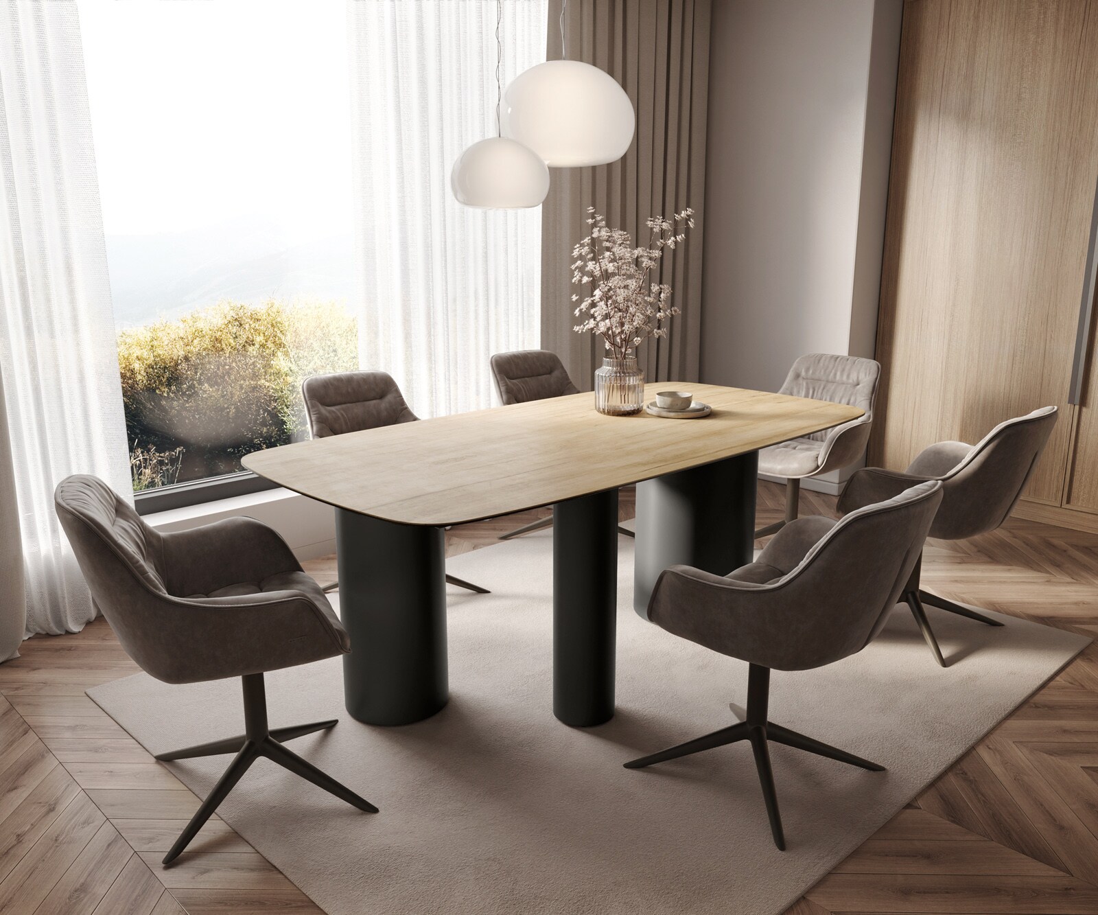 Eettafel Edge Boot 200x100 keramiek  Laminam® Sabbia Eichefarbig Troa metaal zwart 7