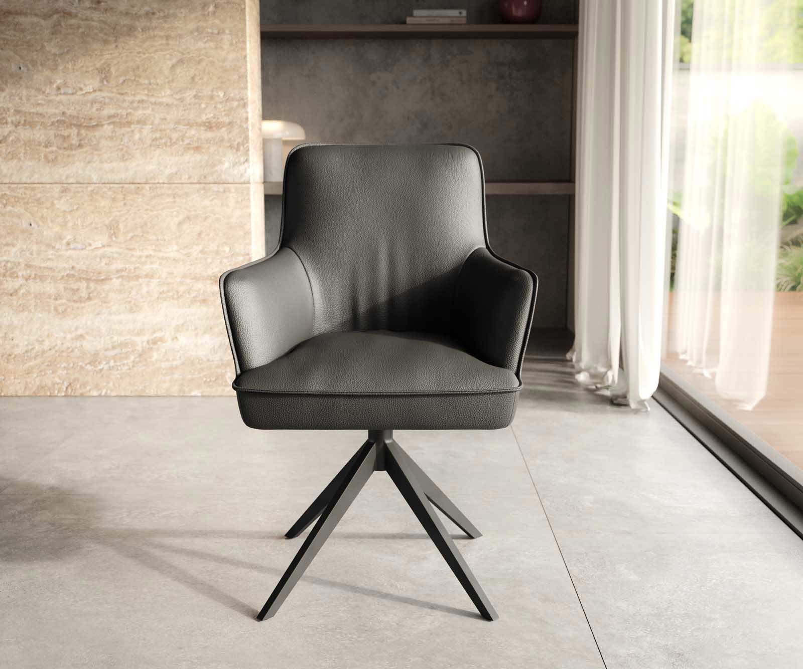 Draaistoel Heira-Flex met armleuning echt leer zwart kruisframe breed zwart 360° draaibaar pocketveer kern 1 Draaistoel Heira-Flex met armleuning echt leer zwart kruisframe breed zwart 360° draaibaar pocketveer kern 1