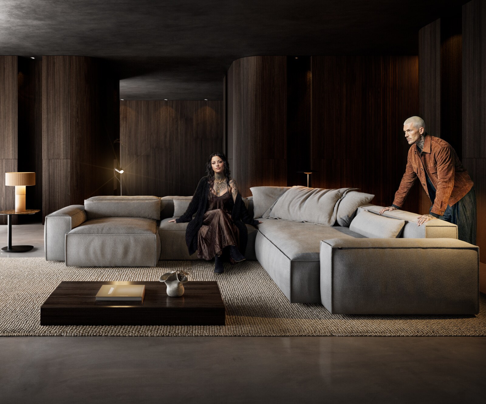 Woonkamer landschap Freestyle 360x290 cm Zachte stof met structuur Grijs kedernaad 2