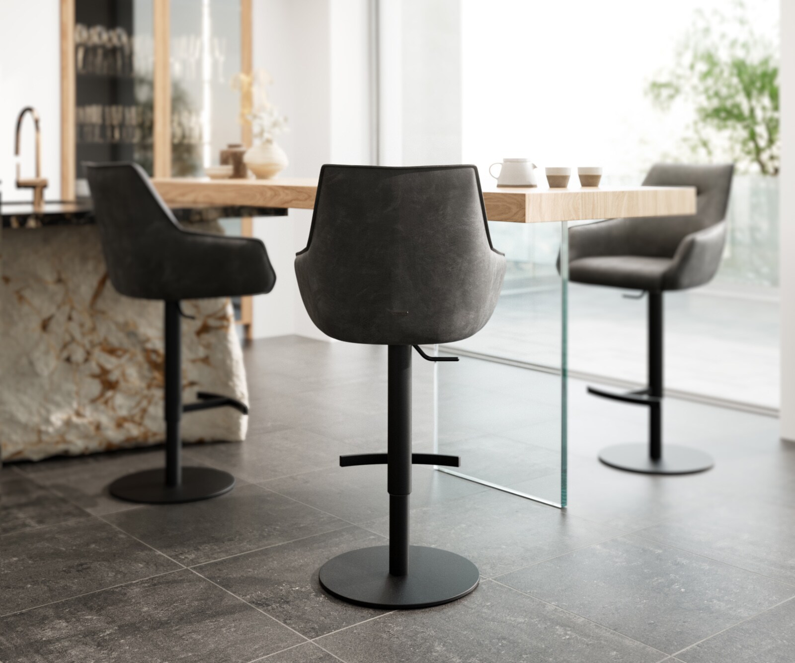 Barstoel Alja-Flex microvezel antraciet vintage draaivoet in hoogte verstelbaar metaal zwart draaibaar pocketvering 4 Barstoel Alja-Flex microvezel antraciet vintage draaivoet in hoogte verstelbaar metaal zwart draaibaar pocketvering 4