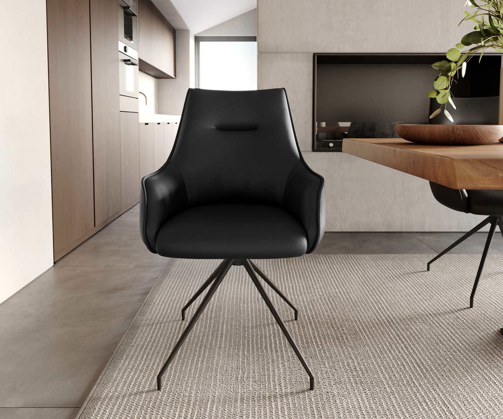 Draaistoel Alja-Flex met armleuning echt leer zwart kruisframe conisch zwart 180° draaibaar pocketveer kern 1 Draaistoel Alja-Flex met armleuning echt leer zwart kruisframe conisch zwart 180° draaibaar pocketveer kern 1